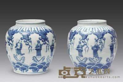 清代 青花八仙人物罐（一对） 高15.5cm